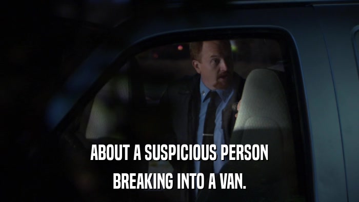 ABOUT A SUSPICIOUS PERSON BREAKING INTO A VAN. 