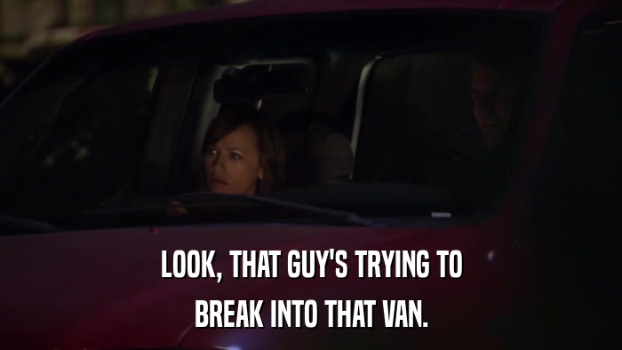 LOOK, THAT GUY'S TRYING TO BREAK INTO THAT VAN. 