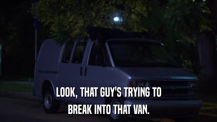 LOOK, THAT GUY'S TRYING TO BREAK INTO THAT VAN. 
