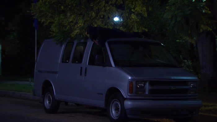 LOOK, THAT GUY'S TRYING TO BREAK INTO THAT VAN. 