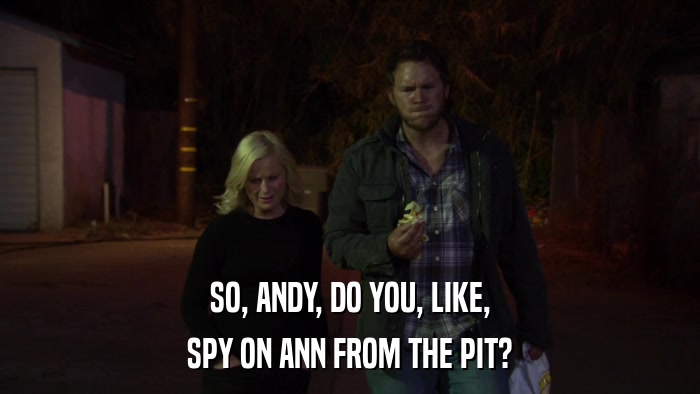 SO, ANDY, DO YOU, LIKE, SPY ON ANN FROM THE PIT? 