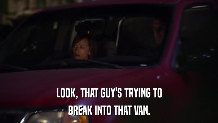 LOOK, THAT GUY'S TRYING TO BREAK INTO THAT VAN. 