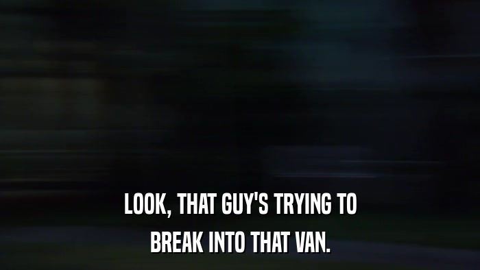 LOOK, THAT GUY'S TRYING TO BREAK INTO THAT VAN. 