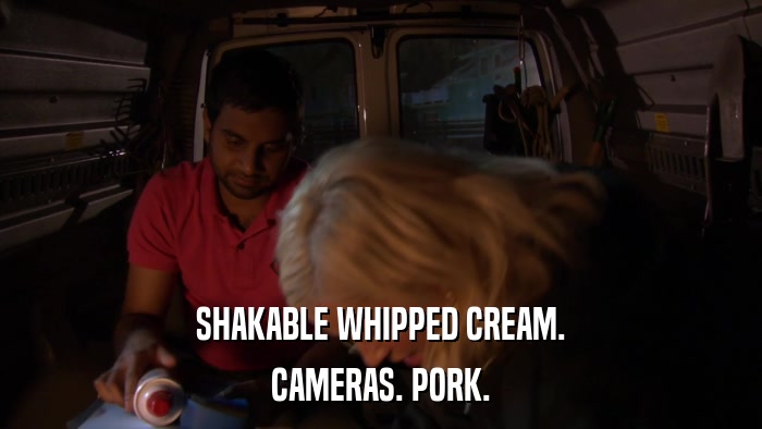 SHAKABLE WHIPPED CREAM. CAMERAS. PORK. 