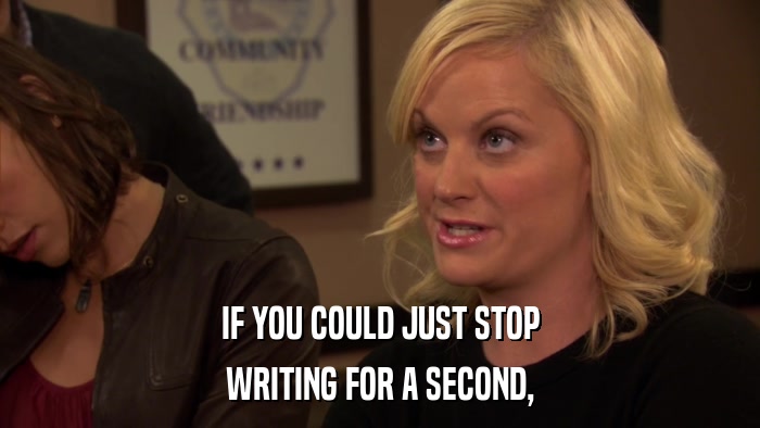 IF YOU COULD JUST STOP WRITING FOR A SECOND, 
