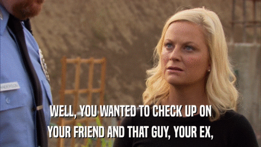 WELL, YOU WANTED TO CHECK UP ON YOUR FRIEND AND THAT GUY, YOUR EX, 