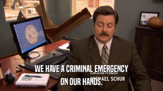 WE HAVE A CRIMINAL EMERGENCY ON OUR HANDS. 