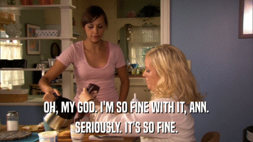 OH, MY GOD. I'M SO FINE WITH IT, ANN. SERIOUSLY. IT'S SO FINE. 