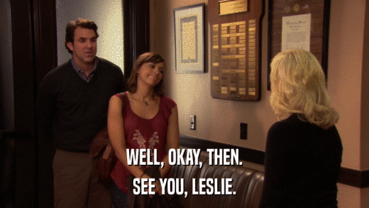 WELL, OKAY, THEN. SEE YOU, LESLIE. 