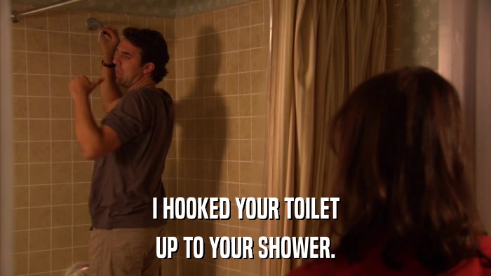 I HOOKED YOUR TOILET UP TO YOUR SHOWER. 