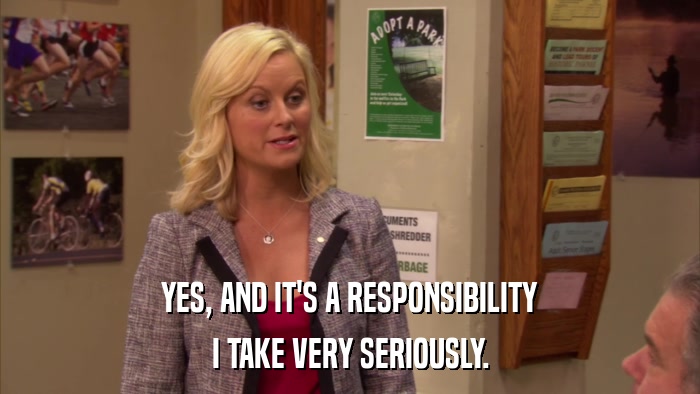 YES, AND IT'S A RESPONSIBILITY I TAKE VERY SERIOUSLY. 