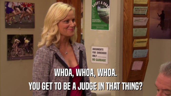 WHOA, WHOA, WHOA. YOU GET TO BE A JUDGE IN THAT THING? 