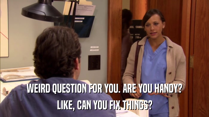 WEIRD QUESTION FOR YOU. ARE YOU HANDY? LIKE, CAN YOU FIX THINGS? 