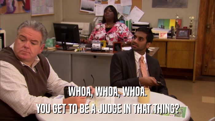 WHOA, WHOA, WHOA. YOU GET TO BE A JUDGE IN THAT THING? 