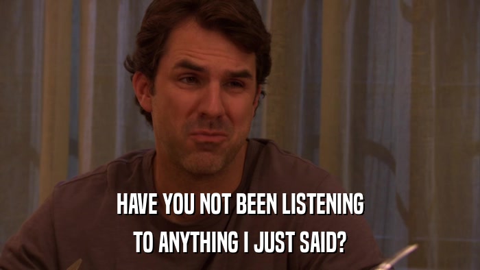 HAVE YOU NOT BEEN LISTENING TO ANYTHING I JUST SAID? 