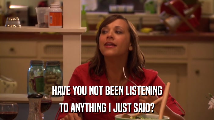 HAVE YOU NOT BEEN LISTENING TO ANYTHING I JUST SAID? 