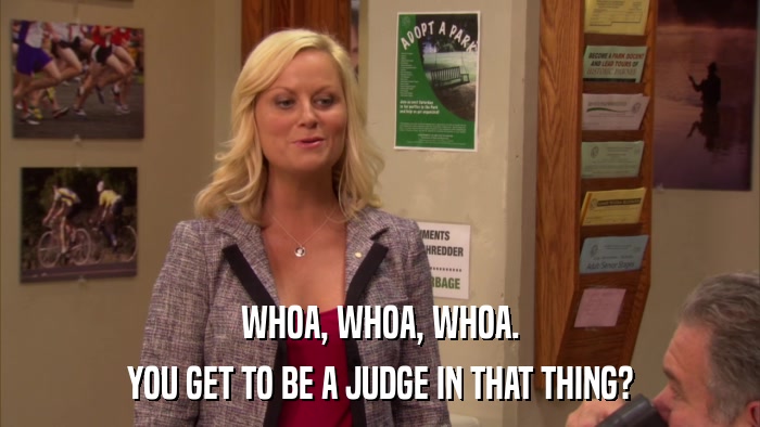 WHOA, WHOA, WHOA. YOU GET TO BE A JUDGE IN THAT THING? 