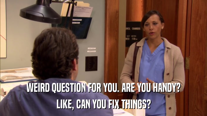 WEIRD QUESTION FOR YOU. ARE YOU HANDY? LIKE, CAN YOU FIX THINGS? 