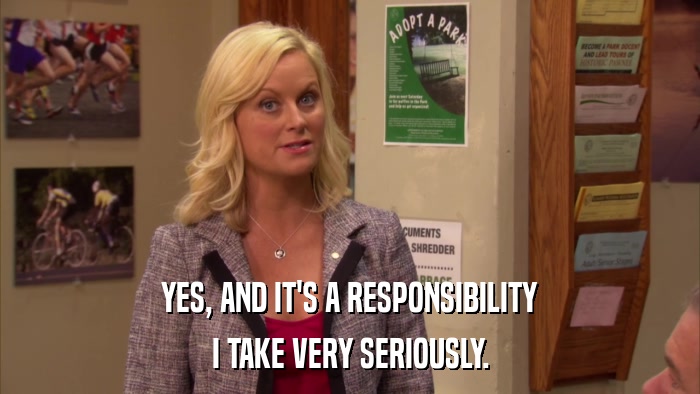 YES, AND IT'S A RESPONSIBILITY I TAKE VERY SERIOUSLY. 