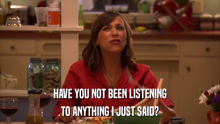 HAVE YOU NOT BEEN LISTENING TO ANYTHING I JUST SAID? 