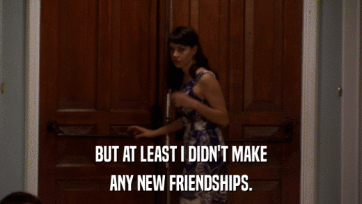BUT AT LEAST I DIDN'T MAKE ANY NEW FRIENDSHIPS. 