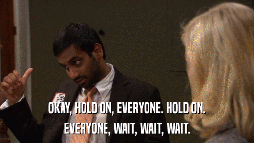 OKAY, HOLD ON, EVERYONE. HOLD ON. EVERYONE, WAIT, WAIT, WAIT. 