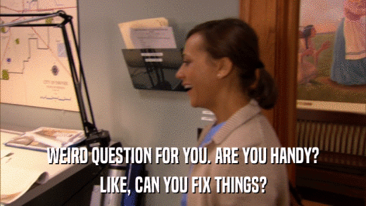 WEIRD QUESTION FOR YOU. ARE YOU HANDY? LIKE, CAN YOU FIX THINGS? 
