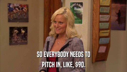 SO EVERYBODY NEEDS TO PITCH IN, LIKE, $90. 