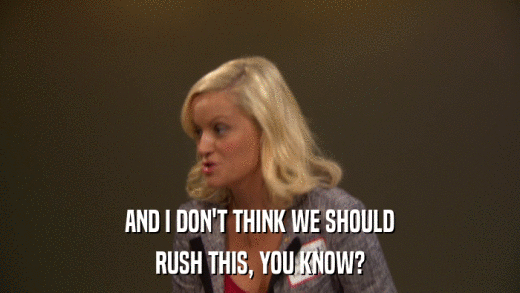 AND I DON'T THINK WE SHOULD RUSH THIS, YOU KNOW? 