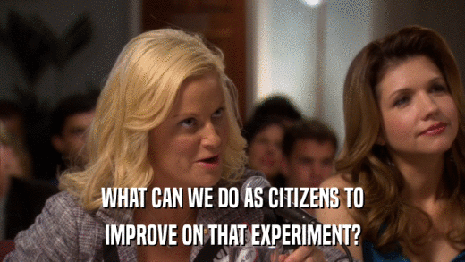 WHAT CAN WE DO AS CITIZENS TO IMPROVE ON THAT EXPERIMENT? 