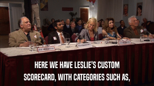 HERE WE HAVE LESLIE'S CUSTOM SCORECARD, WITH CATEGORIES SUCH AS, 