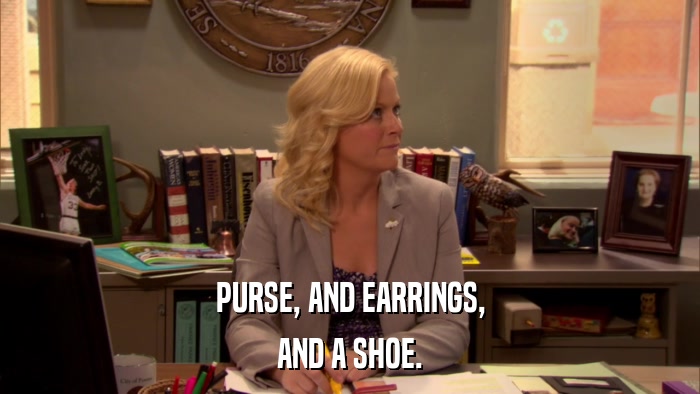 PURSE, AND EARRINGS, AND A SHOE. 