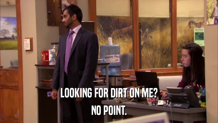 LOOKING FOR DIRT ON ME? NO POINT. 