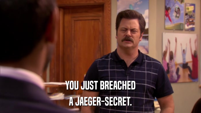 YOU JUST BREACHED A JAEGER-SECRET. 