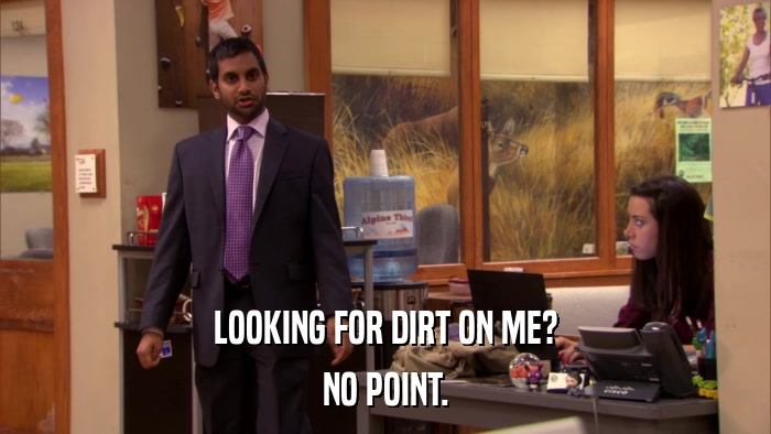 LOOKING FOR DIRT ON ME? NO POINT. 