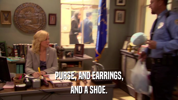 PURSE, AND EARRINGS, AND A SHOE. 
