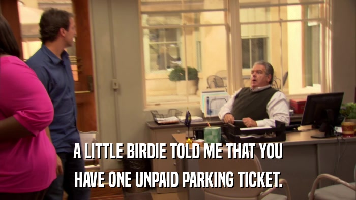 A LITTLE BIRDIE TOLD ME THAT YOU HAVE ONE UNPAID PARKING TICKET. 