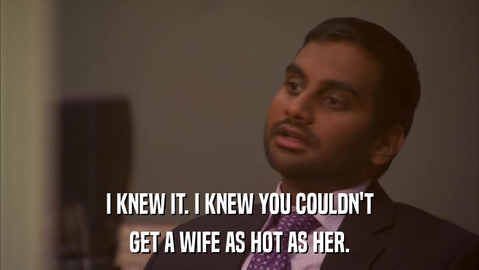 I KNEW IT. I KNEW YOU COULDN'T GET A WIFE AS HOT AS HER. 
