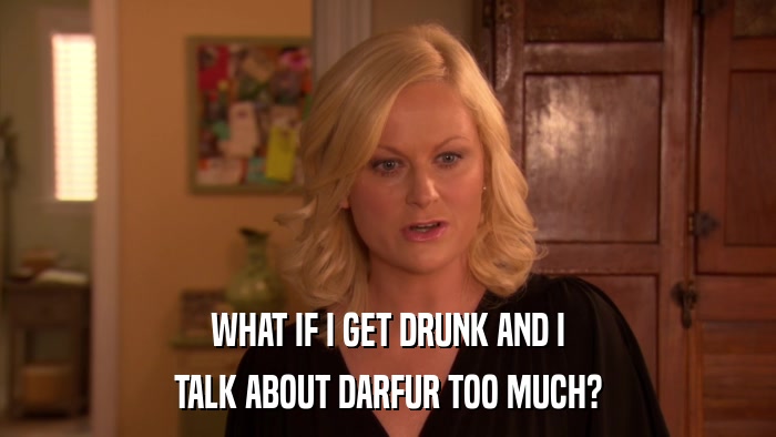 WHAT IF I GET DRUNK AND I TALK ABOUT DARFUR TOO MUCH? 