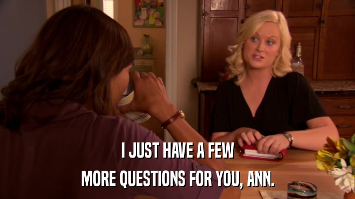 I JUST HAVE A FEW MORE QUESTIONS FOR YOU, ANN. 