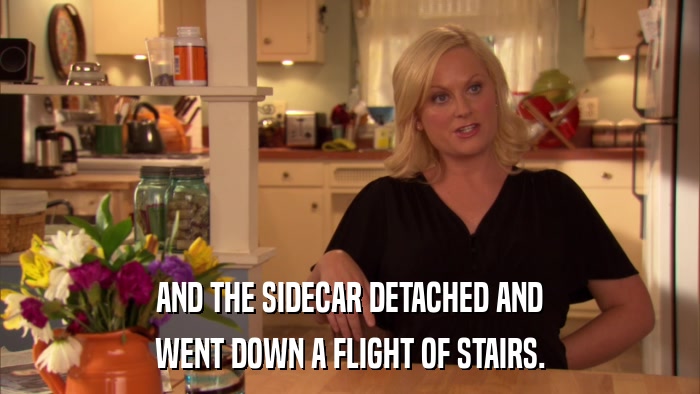 AND THE SIDECAR DETACHED AND WENT DOWN A FLIGHT OF STAIRS. 