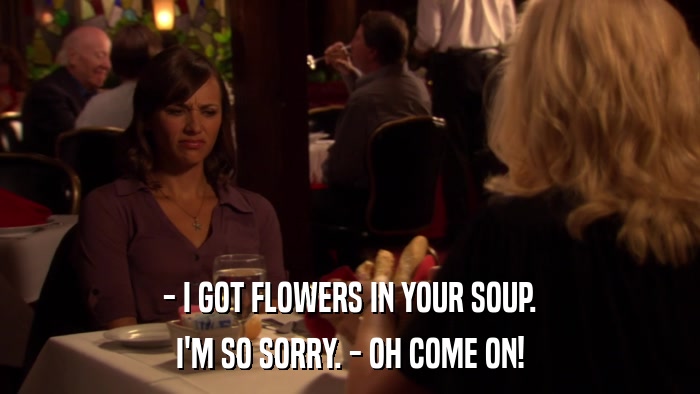 - I GOT FLOWERS IN YOUR SOUP. I'M SO SORRY. - OH COME ON! 