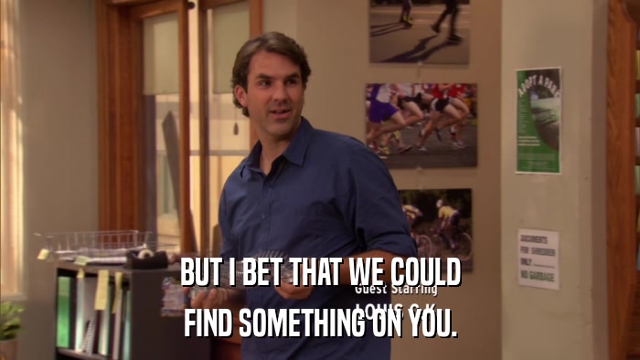 BUT I BET THAT WE COULD FIND SOMETHING ON YOU. 
