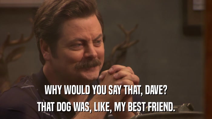 WHY WOULD YOU SAY THAT, DAVE? THAT DOG WAS, LIKE, MY BEST FRIEND. 