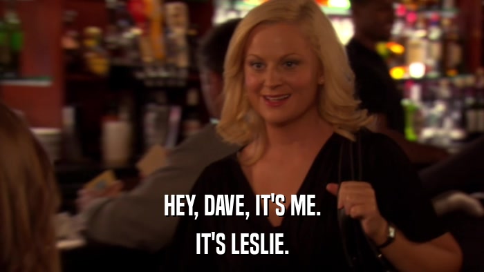HEY, DAVE, IT'S ME. IT'S LESLIE. 