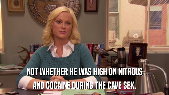 NOT WHETHER HE WAS HIGH ON NITROUS AND COCAINE DURING THE CAVE SEX. 