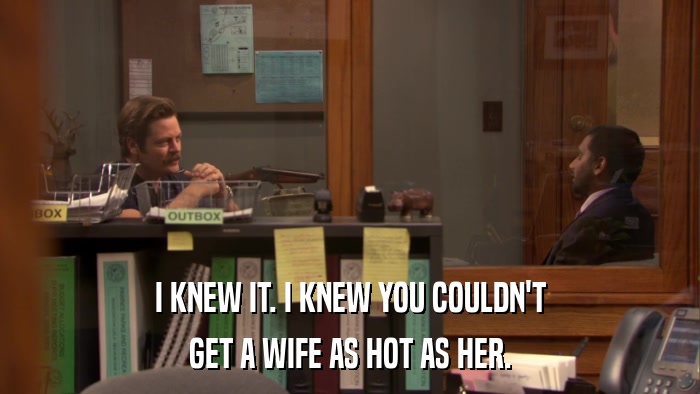 I KNEW IT. I KNEW YOU COULDN'T GET A WIFE AS HOT AS HER. 