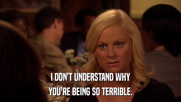I DON'T UNDERSTAND WHY YOU'RE BEING SO TERRIBLE. 
