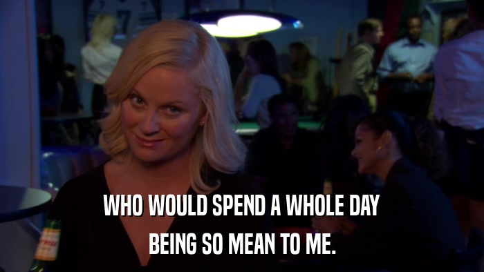WHO WOULD SPEND A WHOLE DAY BEING SO MEAN TO ME. 