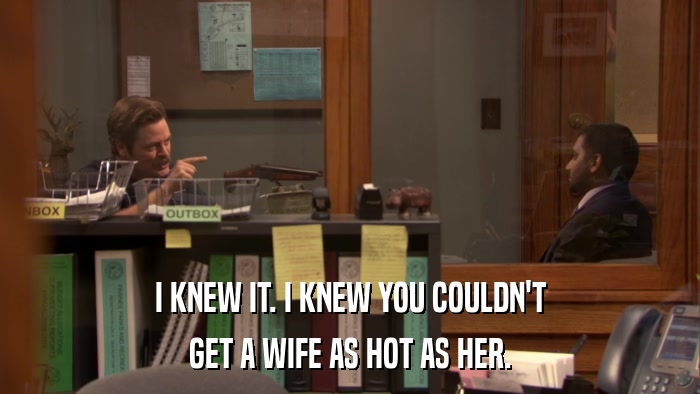 I KNEW IT. I KNEW YOU COULDN'T GET A WIFE AS HOT AS HER. 